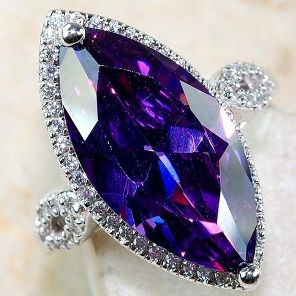 💍 Vintage Noble Royal Purple Marquis Gem Zircon Rings for Women, INDN8232 - Picture 6 of 7